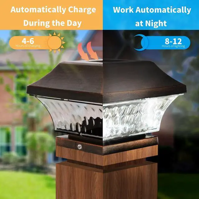 Alt view image 3 of 6 - Solar Post Cap Lights Outdoor 4x4 LED Solar Garden Lighting Deck Fence Cap Light Wooden Post Brushed Copper 4 Pack