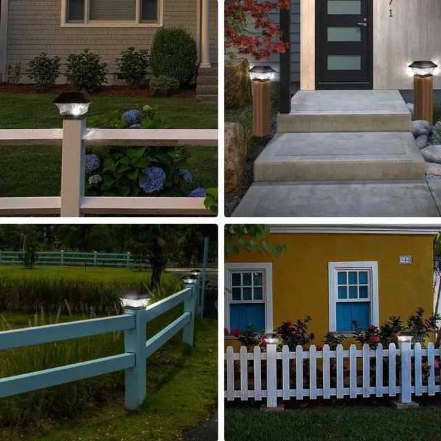 Alt view image 6 of 6 - Solar Post Cap Lights Outdoor 4x4 LED Solar Garden Lighting Deck Fence Cap Light Wooden Post Brushed Copper 4 Pack
