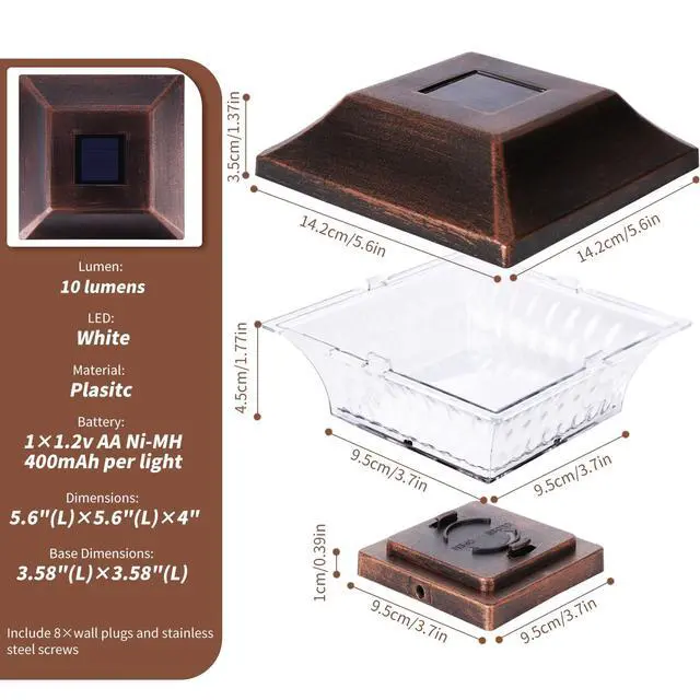Alt view image 5 of 6 - Solar Post Cap Lights Outdoor 4x4 LED Solar Garden Lighting Deck Fence Cap Light Wooden Post Brushed Copper 4 Pack