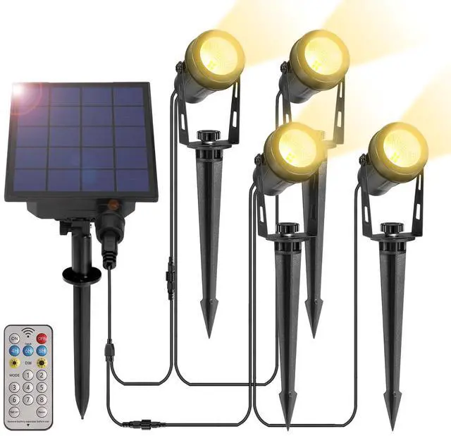 Main image of Solar Spot Lights Outdoor 4-in-1 Solar Powered Spotlights IP65 Waterproof with Remote 29.5ft Cable Auto On/Off 8 Modes Solar Uplights Outdoor for Garden Yard Landscape Tree 2700K Warm White