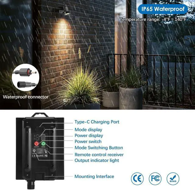 Alt view image 6 of 7 - Solar Spot Lights Outdoor 4-in-1 Solar Powered Spotlights IP65 Waterproof with Remote 29.5ft Cable Auto On/Off 8 Modes Solar Uplights Outdoor for Garden Yard Landscape Tree 2700K Warm White