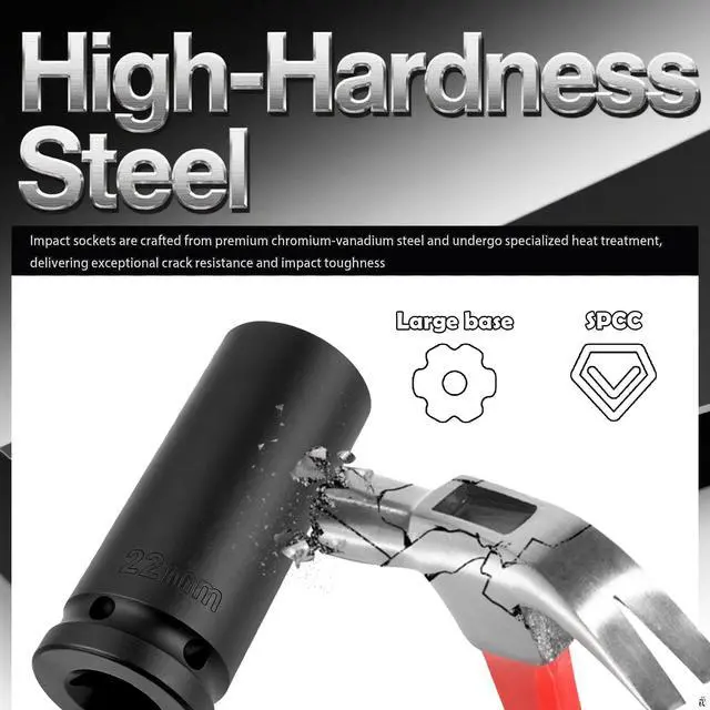 Alt view image 3 of 7 - 22mm Socket 1/2" Drive,12-Point Impact Socket for Axle Nut & Hub Lock Nut Removal,High Torque 22mm 12 Point Axle Nuts Sockets Car Tools for Impact Wrench Ratchet