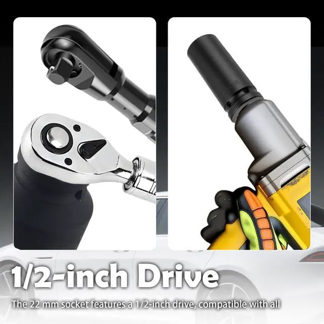 Alt view image 5 of 7 - 22mm Socket 1/2" Drive,12-Point Impact Socket for Axle Nut & Hub Lock Nut Removal,High Torque 22mm 12 Point Axle Nuts Sockets Car Tools for Impact Wrench Ratchet