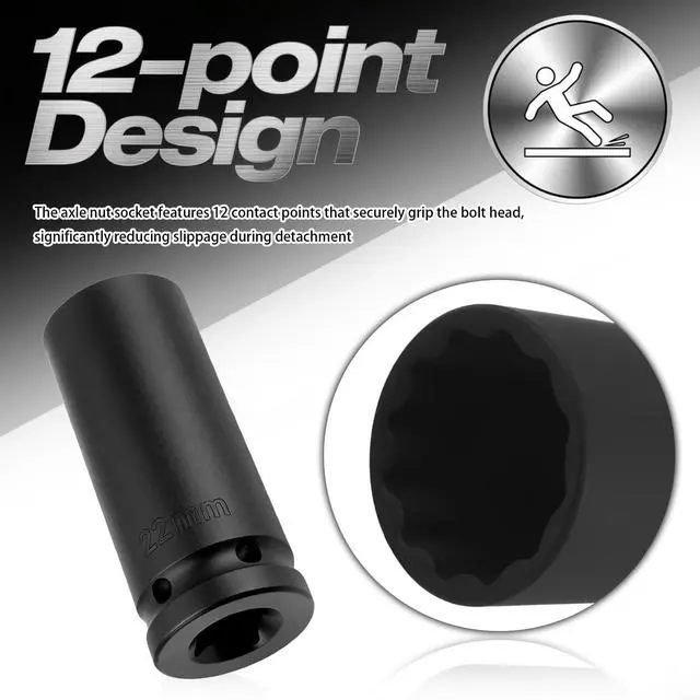 Alt view image 6 of 7 - 22mm Socket 1/2" Drive,12-Point Impact Socket for Axle Nut & Hub Lock Nut Removal,High Torque 22mm 12 Point Axle Nuts Sockets Car Tools for Impact Wrench Ratchet