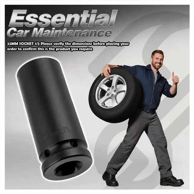 Alt view image 7 of 7 - 22mm Socket 1/2" Drive,12-Point Impact Socket for Axle Nut & Hub Lock Nut Removal,High Torque 22mm 12 Point Axle Nuts Sockets Car Tools for Impact Wrench Ratchet