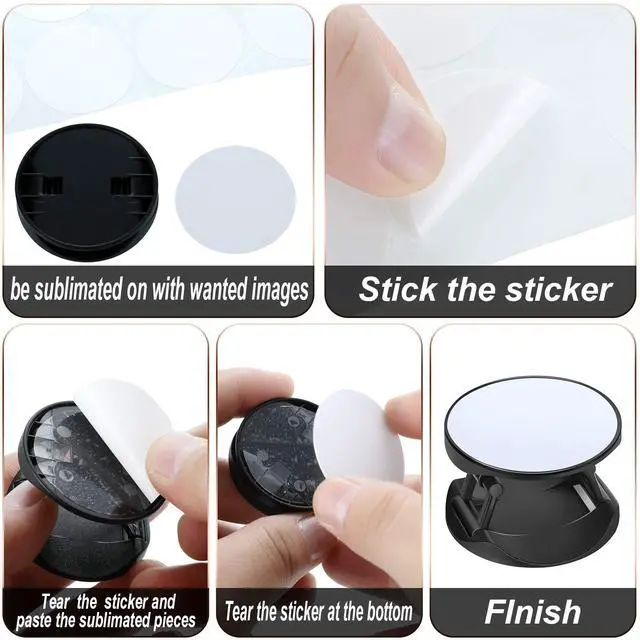 Alt view image 3 of 7 - 20 Pcs Sublimation Socket Blank Phone Grip Holders Collapsible Phone Grips Self Adhesive Sublimation Holders for Smartphones and Tablets(Black and White)