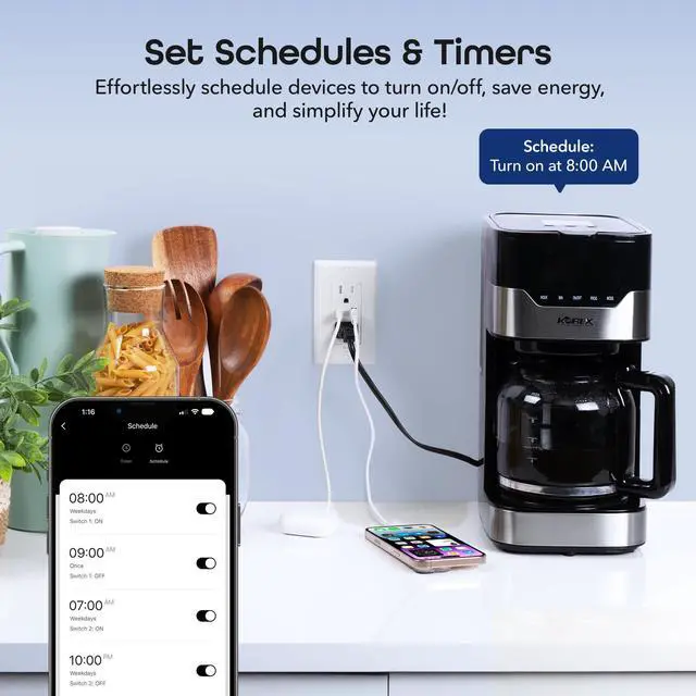 Alt view image 6 of 7 - Current Smart Wi-Fi Outlet with 2 Fast Charge USB Ports (20W USB-C PD & Quick Charge USB-A), Voice Control, No Hub Required, Compatible with Alexa & Google Home