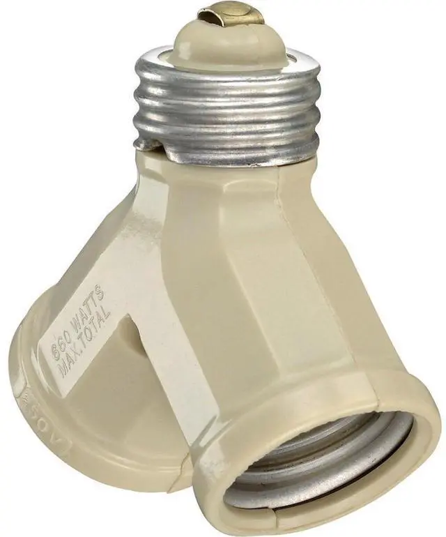 Main image of 15-Amp 660-Watt Twin Light-Socket Adapter, 128-I, Ivory