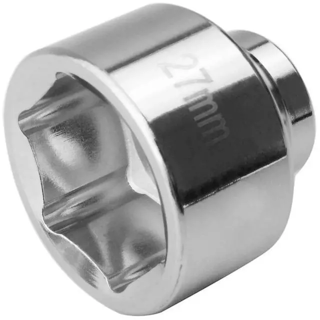 Main image of 27mm 6-Point Socket, Low Profile Oil Filter Wrenc, 3/8" Drive Heavy Duty Oil Filter Cap Removal Tool For Mercedes-Benz A-Class,Ford,Renault,Nissan,Dodge,Hyundai,Kia,Mini,Fiat. (Silver)