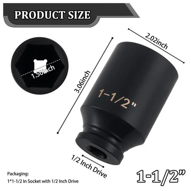 Alt view image 2 of 7 - Upgraded Deep 1 1/2 Socket,Heavy Duty Axle Nut Socket with 1/2" Drive & 6-Point Hex Design,Anti-Rust 1 1/2 Sockets 1/2 Drive Car Repair Tools for Quick Removal of Axle Nuts