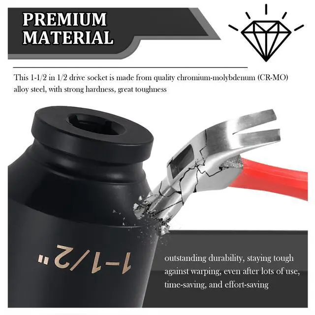 Alt view image 3 of 7 - Upgraded Deep 1 1/2 Socket,Heavy Duty Axle Nut Socket with 1/2" Drive & 6-Point Hex Design,Anti-Rust 1 1/2 Sockets 1/2 Drive Car Repair Tools for Quick Removal of Axle Nuts