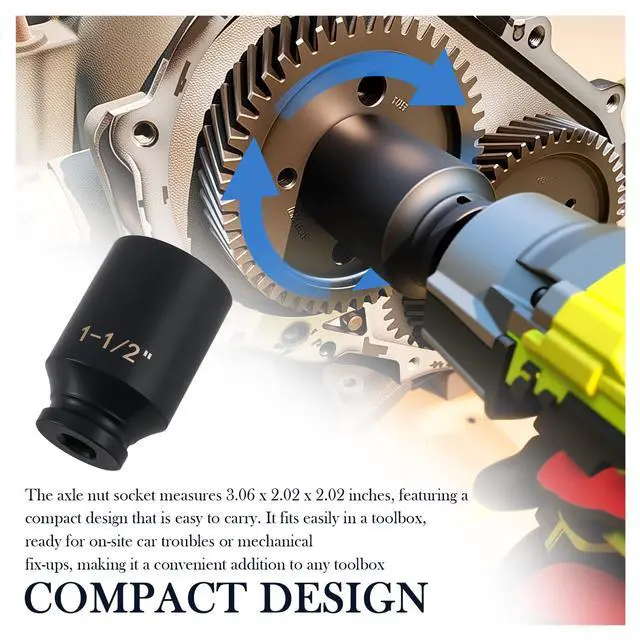 Alt view image 6 of 7 - Upgraded Deep 1 1/2 Socket,Heavy Duty Axle Nut Socket with 1/2" Drive & 6-Point Hex Design,Anti-Rust 1 1/2 Sockets 1/2 Drive Car Repair Tools for Quick Removal of Axle Nuts