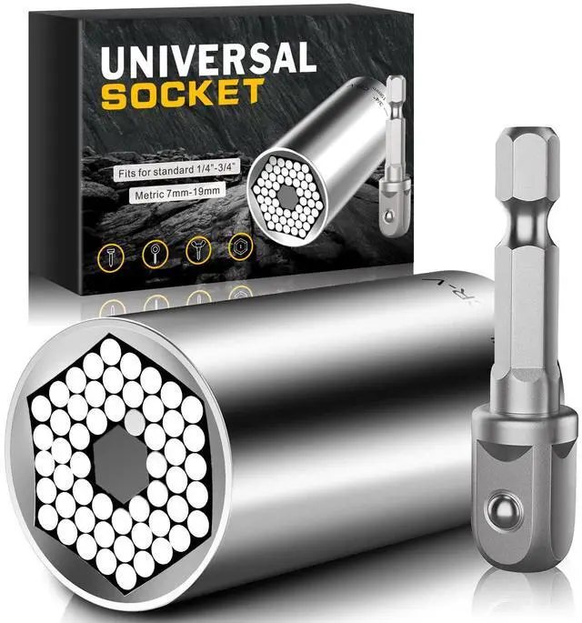 Main image of Universal Socket Tools Gifts for Men - Christmas Stocking Stuffers for Men Dad Him Husband Women Cool Stuff Ideas Gadgets Birthday Gifts for Dad Grip Socket Set (7-19mm) Sliver
