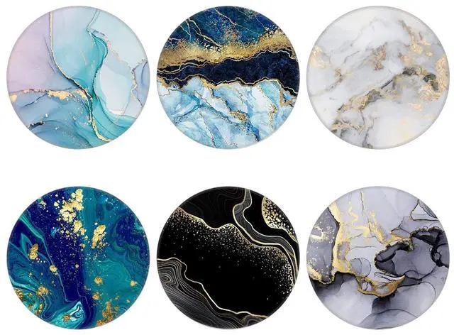 Main image of 6 Pack Cellphone Phone Grip and Smartphones Stand, Collapsible Cell Phone Expanding Holder for Phone - Blue Green Black Rose Gold Marble, LJ003