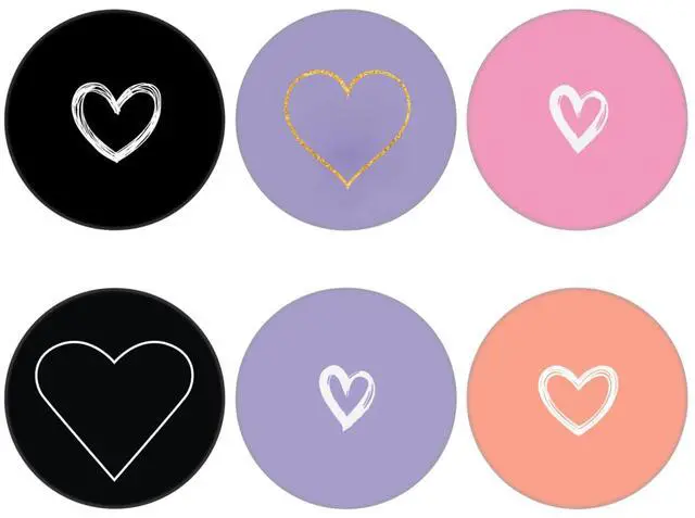 Main image of 6 Pack Cellphone Phone Grip and Smartphones Stand, Collapsible Cell Phone Expanding Holder for Phone - Purple Black Orange Pink White Heart