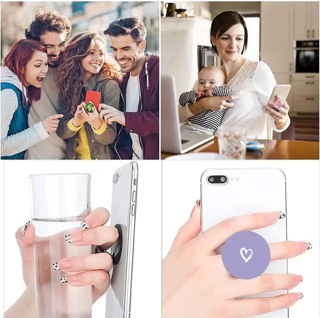 Alt view image 7 of 7 - 6 Pack Cellphone Phone Grip and Smartphones Stand, Collapsible Cell Phone Expanding Holder for Phone - Purple Black Orange Pink White Heart