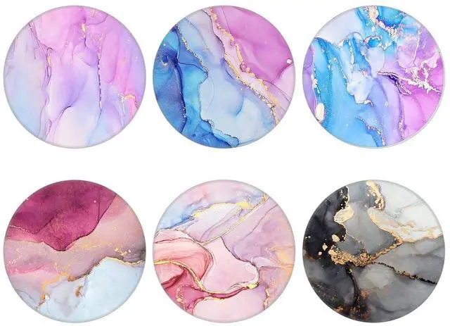 Main image of (6 Pack) Collapsible Cell Phone Grip for Smartphones,Expanding Cellphone Holder for Phone - Pink Purple Gray Marble