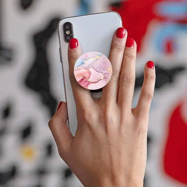 Alt view image 2 of 6 - (6 Pack) Collapsible Cell Phone Grip for Smartphones,Expanding Cellphone Holder for Phone - Pink Purple Gray Marble