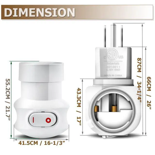 Alt view image 3 of 5 - Plug in Light Socket,Standard Light Bulb Socket to Plug Outlet Adapter,Bulb Socket with Plug Include on/Off Switch for Bulb Security Camera,ETL Listed (3, White)