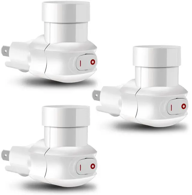 Main image of Plug in Light Socket,Standard Light Bulb Socket to Plug Outlet Adapter,Bulb Socket with Plug Include on/Off Switch for Bulb Security Camera,ETL Listed (3, White)
