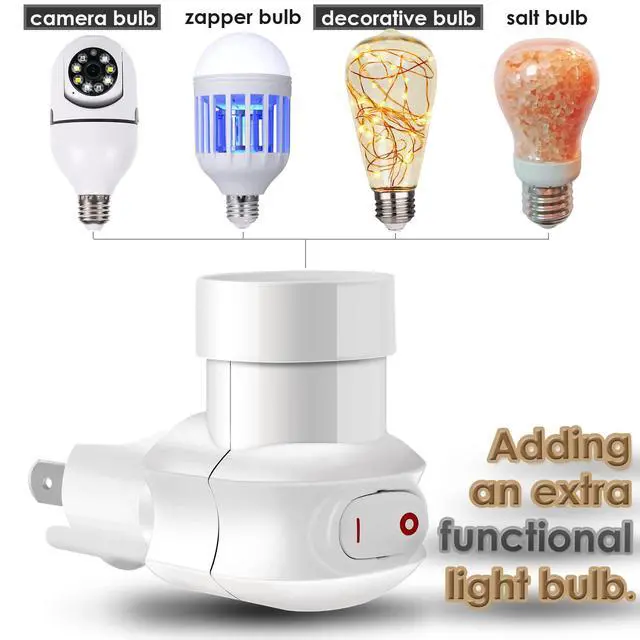 Alt view image 4 of 5 - Plug in Light Socket,Standard Light Bulb Socket to Plug Outlet Adapter,Bulb Socket with Plug Include on/Off Switch for Bulb Security Camera,ETL Listed (3, White)