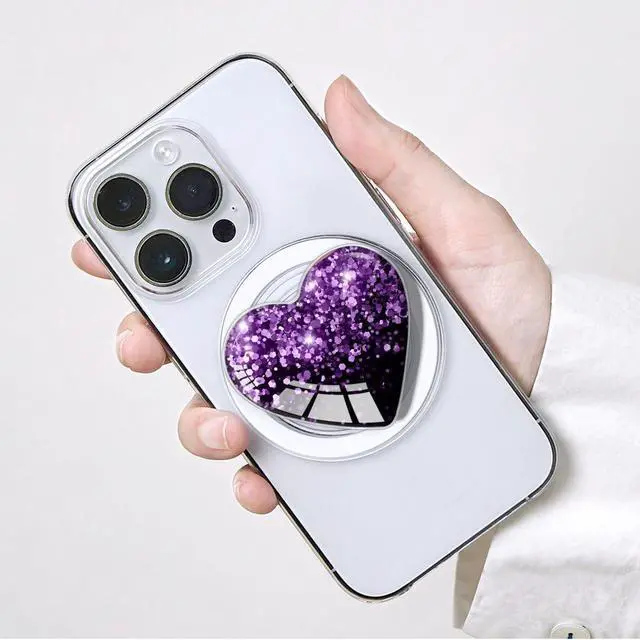 Alt view image 2 of 7 - Compatible with Magsafe Clear Heart Shape Black Purple Collapsible Mobile Phone Grip Magnetic Stand Holder for Smartphone and Tablet Cell Phone Accessory