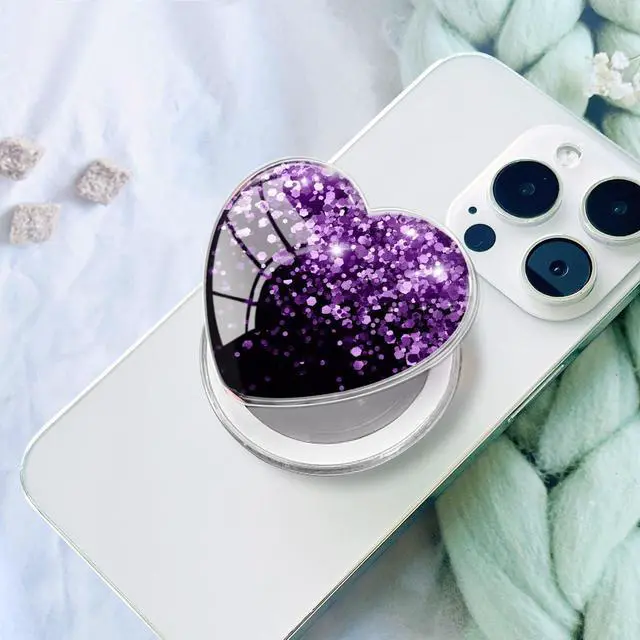 Alt view image 4 of 7 - Compatible with Magsafe Clear Heart Shape Black Purple Collapsible Mobile Phone Grip Magnetic Stand Holder for Smartphone and Tablet Cell Phone Accessory