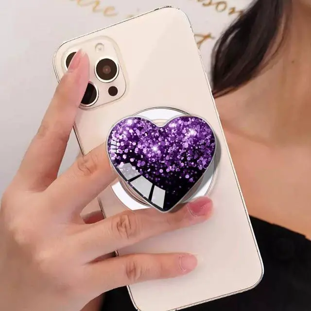 Alt view image 6 of 7 - Compatible with Magsafe Clear Heart Shape Black Purple Collapsible Mobile Phone Grip Magnetic Stand Holder for Smartphone and Tablet Cell Phone Accessory