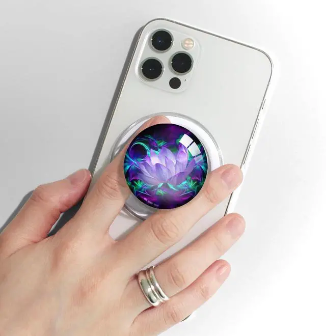 Alt view image 2 of 7 - Clear Glitter Purple Lotus Flower Design Magnetic Type Expandible Collapsible Mobile Phone Grip Cell Phone Stand Holder for Smartphones Cellphone Accessory