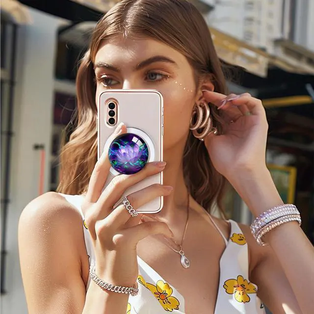 Alt view image 5 of 7 - Clear Glitter Purple Lotus Flower Design Magnetic Type Expandible Collapsible Mobile Phone Grip Cell Phone Stand Holder for Smartphones Cellphone Accessory