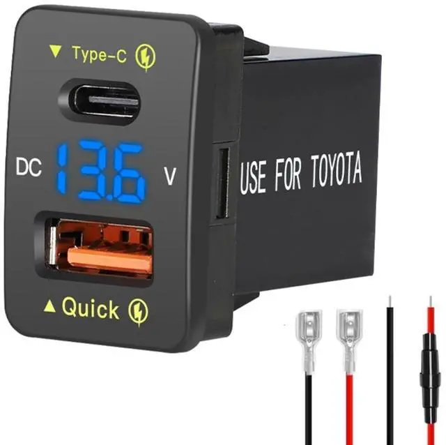 Main image of Car Charger Dual 18W USB PD+QC3.0 Fast Charge for Toyota, Type C USB Car Power Socket with LED Voltmeter Display, Compatible with 12/24V Cars(1.2 * 0.9inch)