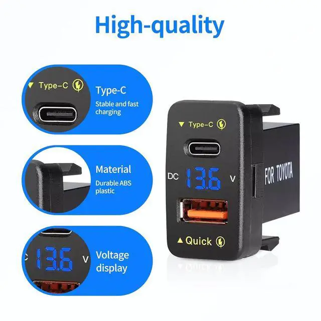 Alt view image 5 of 7 - Car Charger Dual 18W USB PD+QC3.0 Fast Charge for Toyota, Type C USB Car Power Socket with LED Voltmeter Display, Compatible with 12/24V Cars(1.2 * 0.9inch)