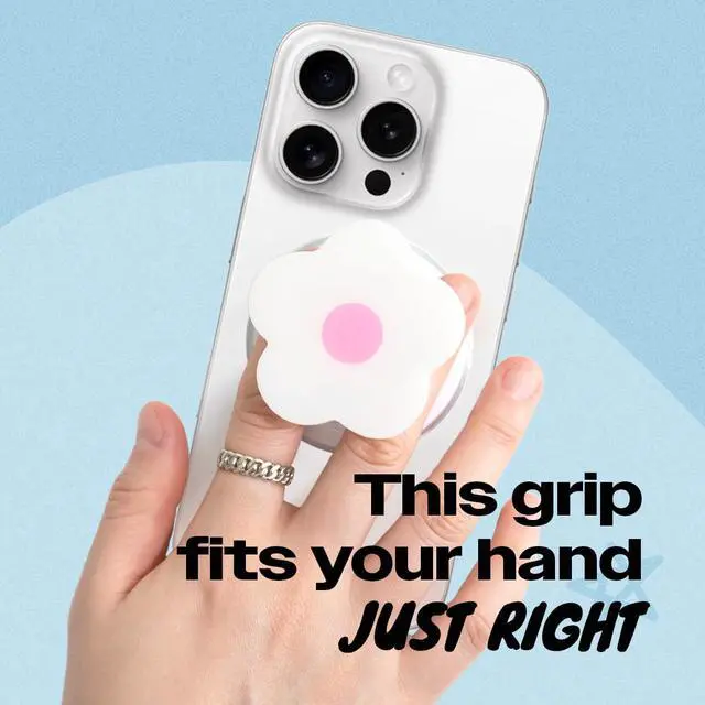 Alt view image 2 of 7 - Compatible with Magsafe Magnetic Cute Solid Color Daisy Flower Design Collapsible Mobile Phone Grip Stand Holder for Smartphone Tablet Cell Phone Accessory (White Pink)