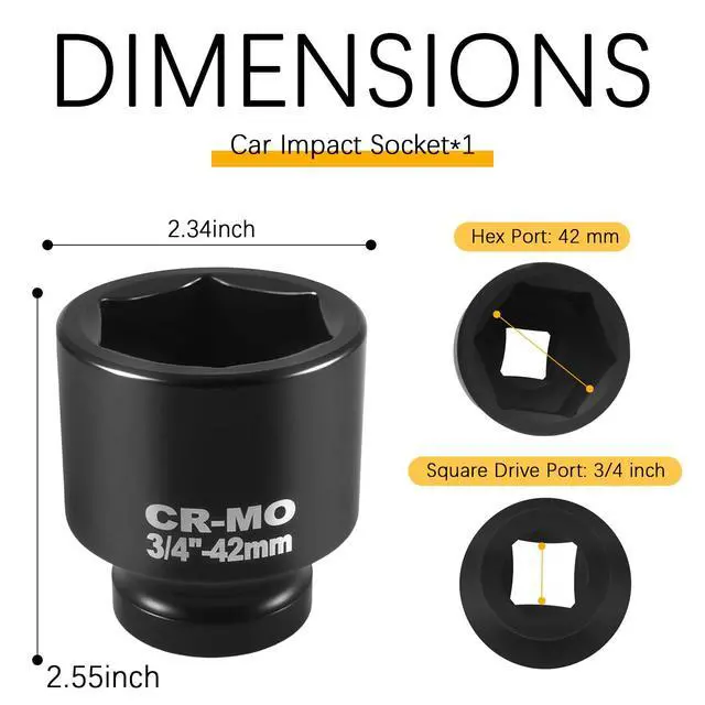 Alt view image 2 of 7 - 42mm Car Impact Socket with 3/4" Drive Port,Short Version Car Axle Nut Socket with 6-point Design for Quick Cars Axle Nut Disassembly,Non-slip Automotive Tools Cars 42mm Sockets (42mm-3/4"Drive)