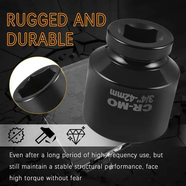 Alt view image 3 of 7 - 42mm Car Impact Socket with 3/4" Drive Port,Short Version Car Axle Nut Socket with 6-point Design for Quick Cars Axle Nut Disassembly,Non-slip Automotive Tools Cars 42mm Sockets (42mm-3/4"Drive)