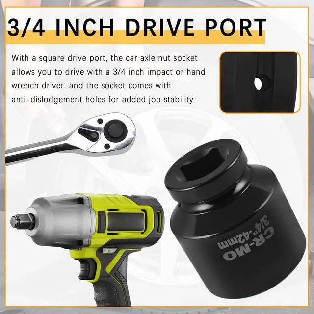 Alt view image 4 of 7 - 42mm Car Impact Socket with 3/4" Drive Port,Short Version Car Axle Nut Socket with 6-point Design for Quick Cars Axle Nut Disassembly,Non-slip Automotive Tools Cars 42mm Sockets (42mm-3/4"Drive)