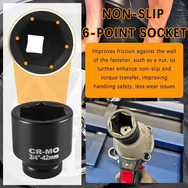 Alt view image 5 of 7 - 42mm Car Impact Socket with 3/4" Drive Port,Short Version Car Axle Nut Socket with 6-point Design for Quick Cars Axle Nut Disassembly,Non-slip Automotive Tools Cars 42mm Sockets (42mm-3/4"Drive)