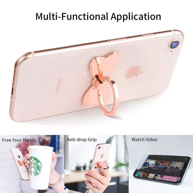 Alt view image 4 of 6 - Metal Cell Phone Finger Ring Stability Holder Back Stand Collapsible Hand Grip Knob Loop Car Mount Hook Kickstand 360 for iPhone Samsung Galaxy Mobile Cute Accessories (Rose Gold)