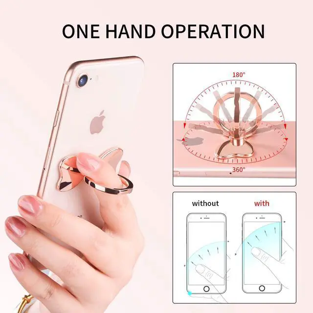Alt view image 3 of 6 - Metal Cell Phone Finger Ring Stability Holder Back Stand Collapsible Hand Grip Knob Loop Car Mount Hook Kickstand 360 for iPhone Samsung Galaxy Mobile Cute Accessories (Rose Gold)