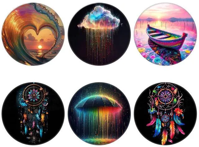 Main image of - 6 Pack Universal Phone Grip,Cell Phone Finger Holder Stand for Smartphone and Tablets - Colorful Wave Boat Black