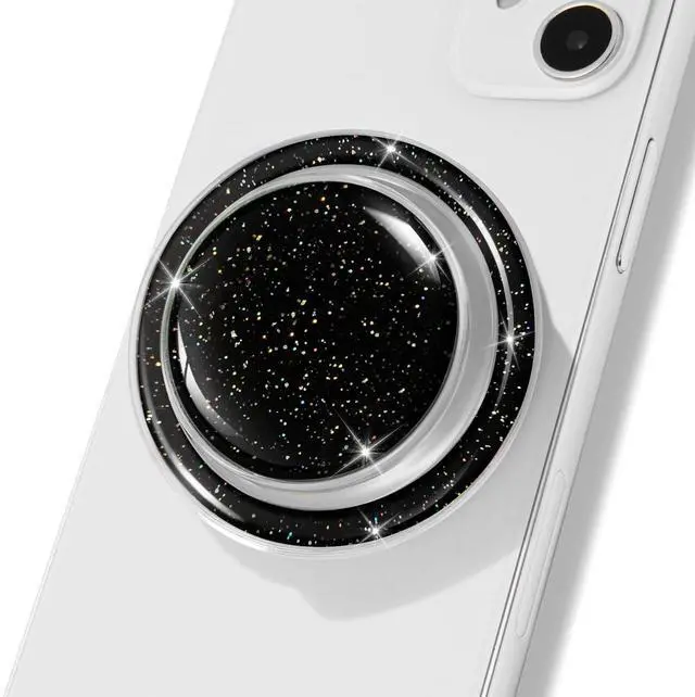 Main image of Magnetic Collapsible Phone Grip Stand, Black Crystal Glitter Expanding Phone Holder Compatible with Most Smartphones and Tablets