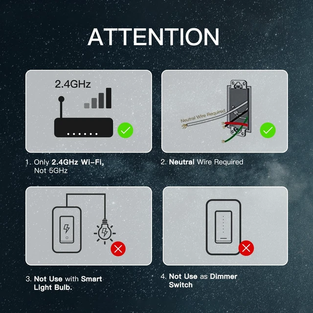 Alt view image 2 of 7 - MOES Star Ring WiFi Smart Light Switch, Voice Alexa Google, 1 Gang Black | Star Ring Night Guide Glow, 2.4GHz WiFi No Hub Required, Smart Life App, Timer Away Mode, Single Pole Neutral Wire 10A
