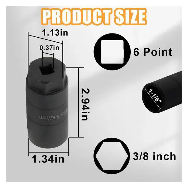 Alt view image 2 of 6 - Oil Pressure Switch Socket, 1 1/16" Socket Switch Fits 3/8" Drive or 1 1/8" Hex Wrench, Accepts Oil Pressure Sending Units Up to 2 5/8'' Long, Suitable for Most Car Models (Black)