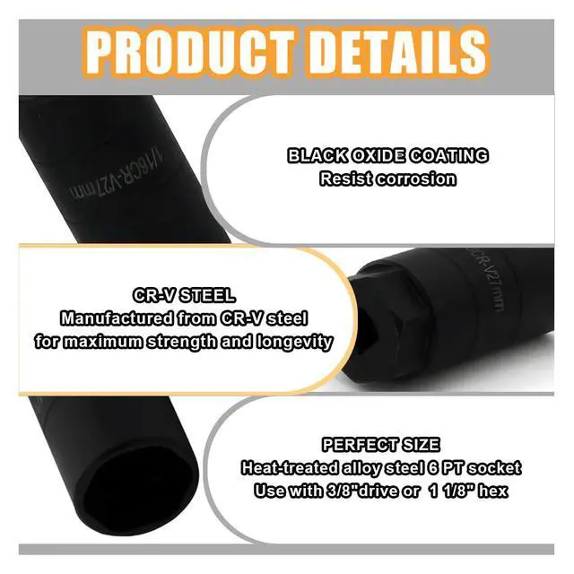 Alt view image 3 of 6 - Oil Pressure Switch Socket, 1 1/16" Socket Switch Fits 3/8" Drive or 1 1/8" Hex Wrench, Accepts Oil Pressure Sending Units Up to 2 5/8'' Long, Suitable for Most Car Models (Black)