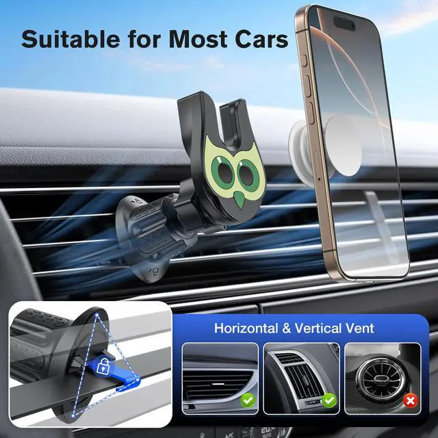 Alt view image 4 of 7 - Car Phone Mount for Socket Grip, 2-in-1 Owl CD Slot and Car Vent Phone Mount Tool-Free Installation, 360°Rotation Car Phone Holder Fit Phone with Socket Grip