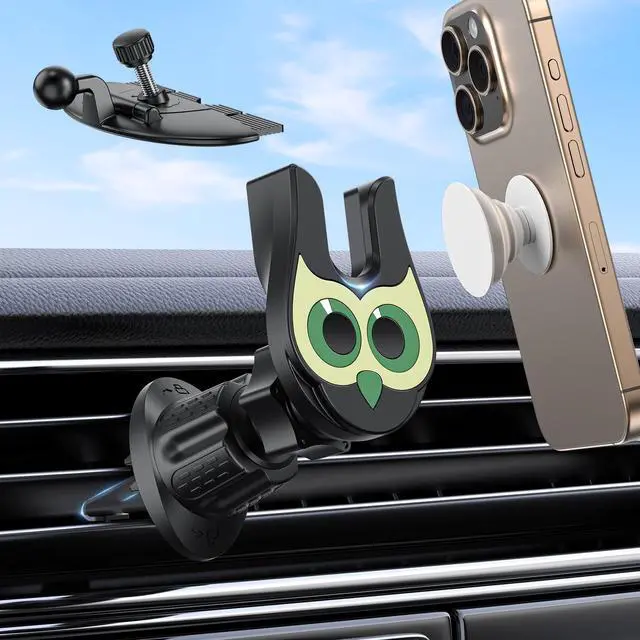 Main image of Car Phone Mount for Socket Grip, 2-in-1 Owl CD Slot and Car Vent Phone Mount Tool-Free Installation, 360°Rotation Car Phone Holder Fit Phone with Socket Grip