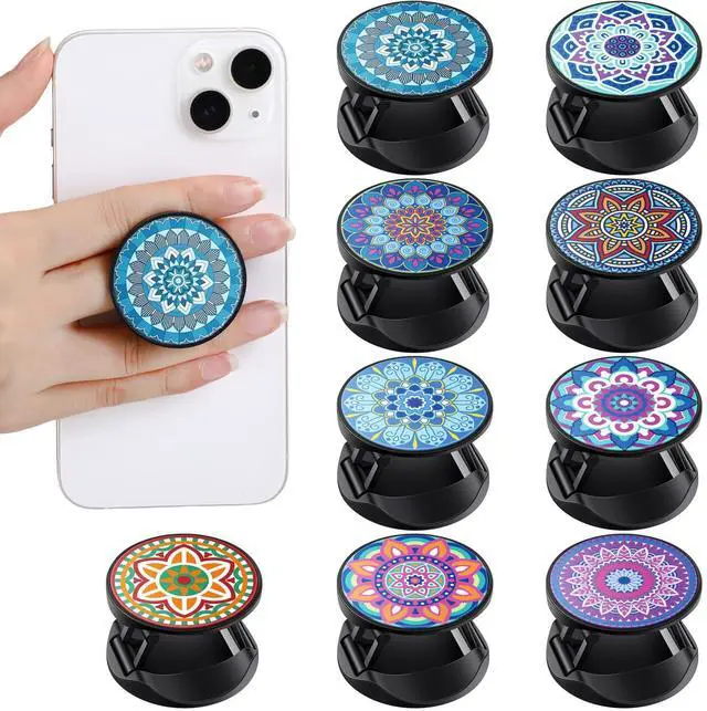 Main image of 9 Pieces Cell Phone Grip Holder Collapsible Holder Colorful Self-Adhesive Finger Ring Sublimation for Smartphone and Tablets(Mandala Pattern)