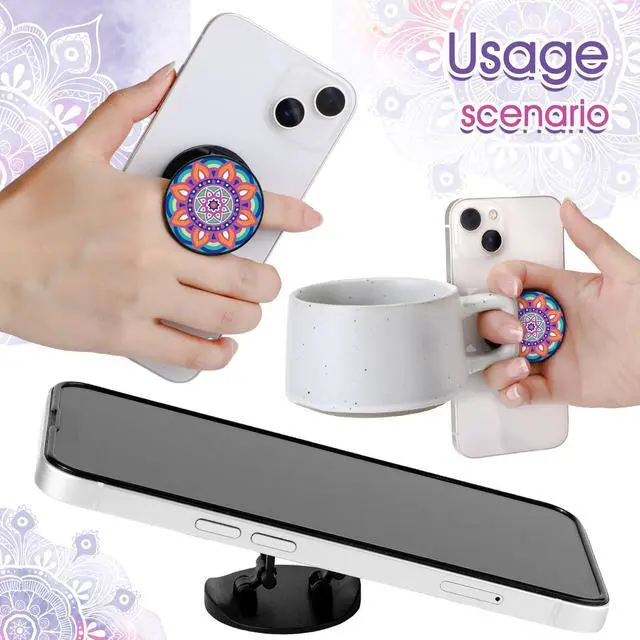 Alt view image 2 of 7 - 9 Pieces Cell Phone Grip Holder Collapsible Holder Colorful Self-Adhesive Finger Ring Sublimation for Smartphone and Tablets(Mandala Pattern)