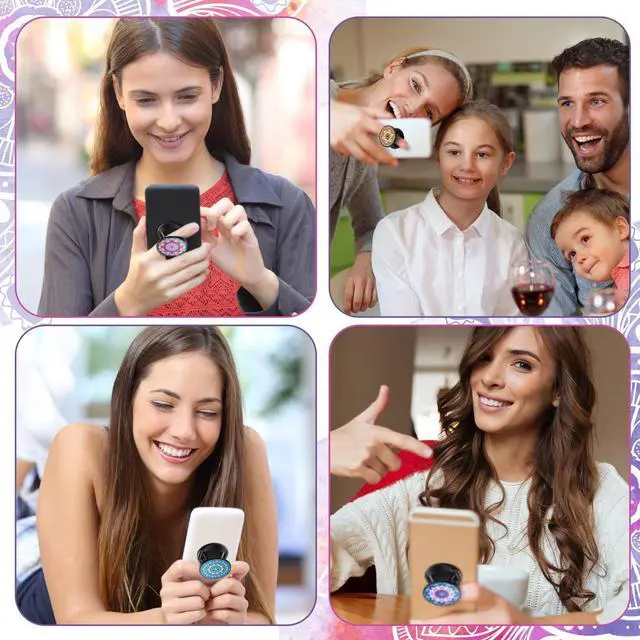 Alt view image 5 of 7 - 9 Pieces Cell Phone Grip Holder Collapsible Holder Colorful Self-Adhesive Finger Ring Sublimation for Smartphone and Tablets(Mandala Pattern)