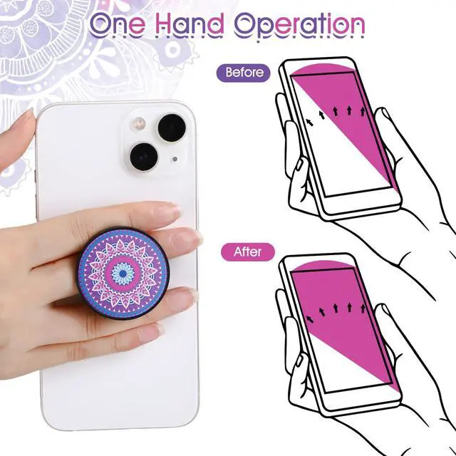 Alt view image 7 of 7 - 9 Pieces Cell Phone Grip Holder Collapsible Holder Colorful Self-Adhesive Finger Ring Sublimation for Smartphone and Tablets(Mandala Pattern)